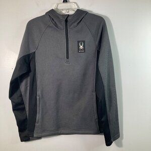 Mens Spyder Polar Pullover Half Zip Hoodie Soft Shell Jacket Gray Black M Polyes